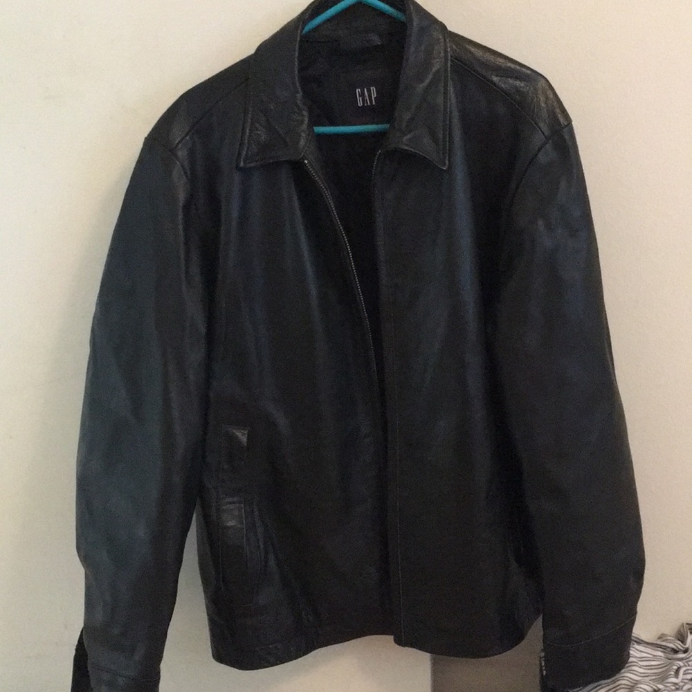 black leather jacket from the Gap